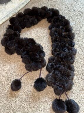 Vintage Dark Brown mink Pom Scarf